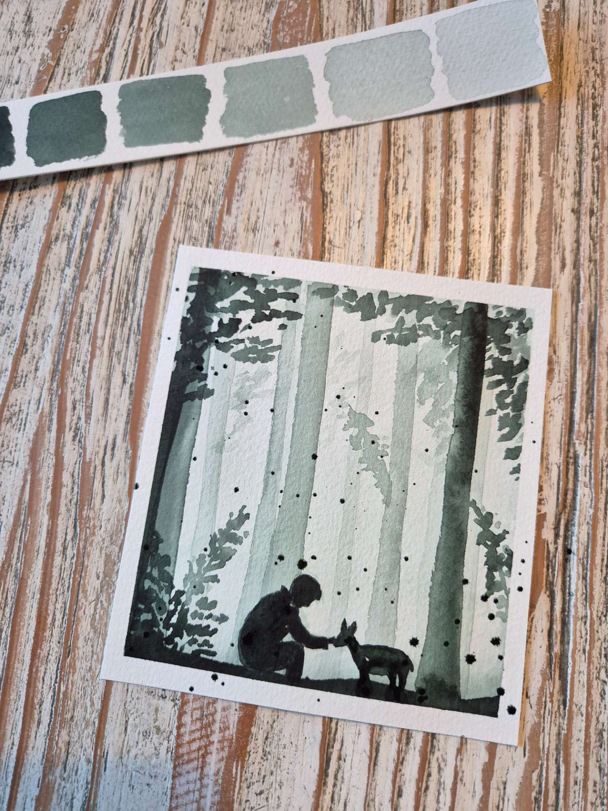 aquarelle monochrome forêt
