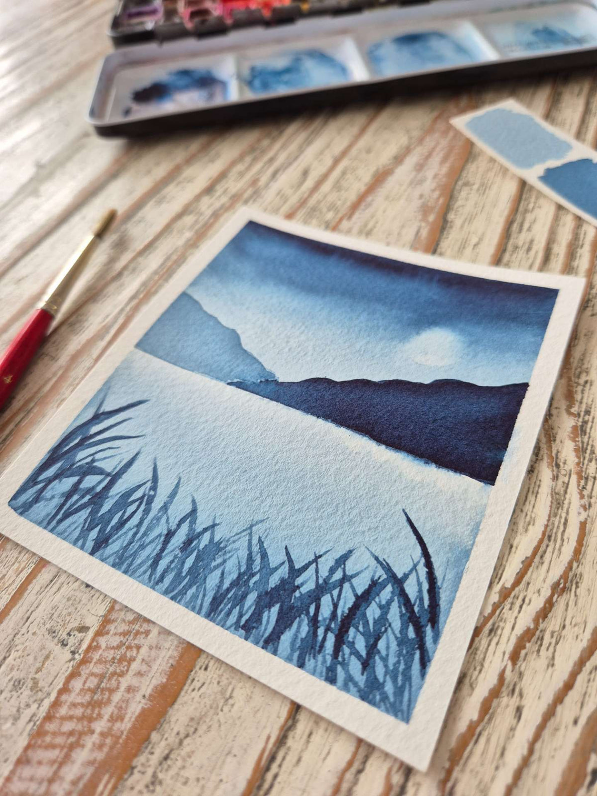 aquarelle monochrome indigo